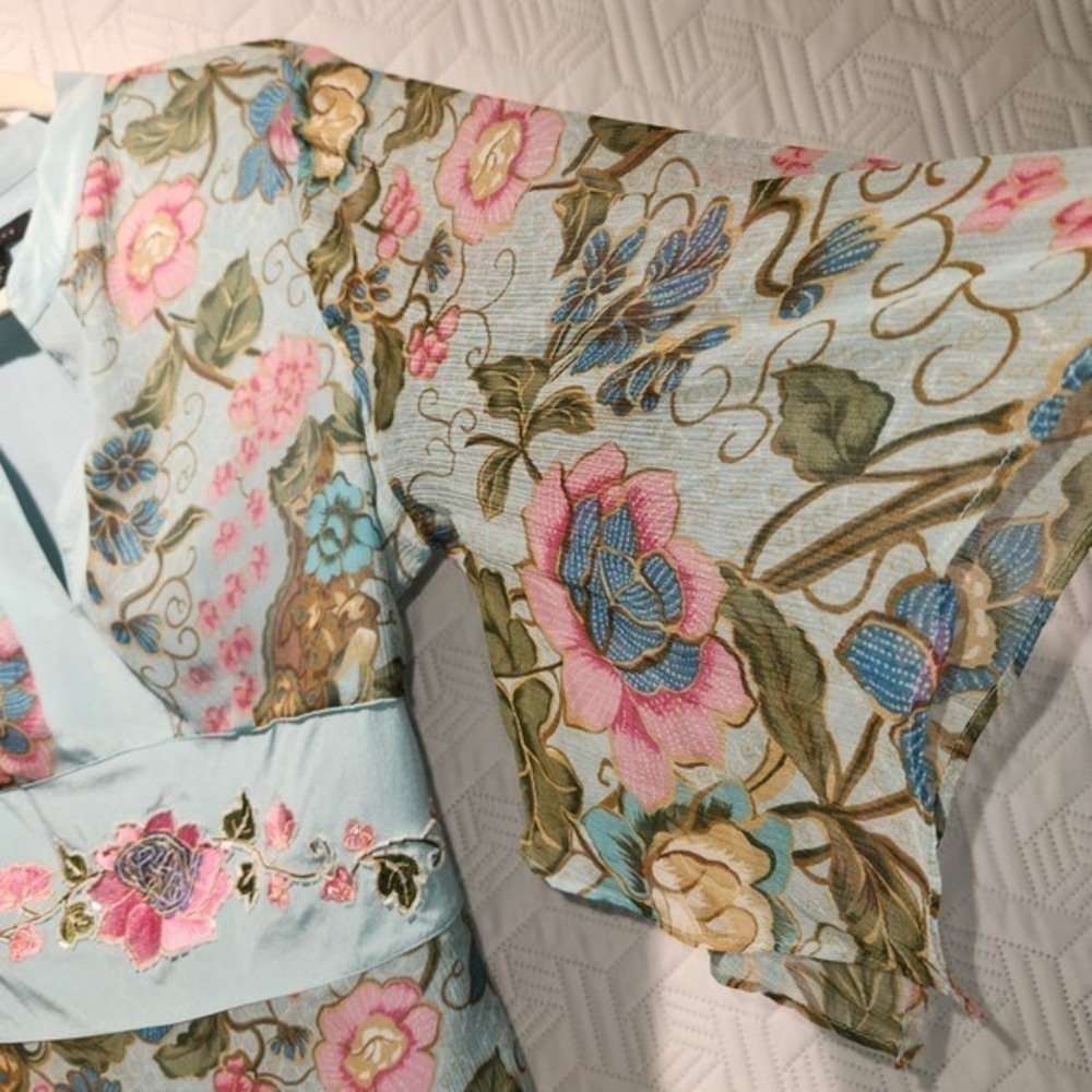 Silkland blouse women Y2K Vtg Floral Tie Embellished Belt Romantic Fairy med. - Picture 11 of 16